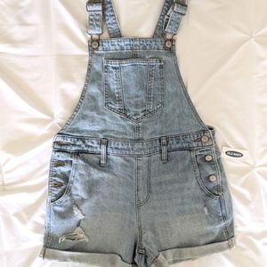 Light Wash Distressed Denim Shortalls